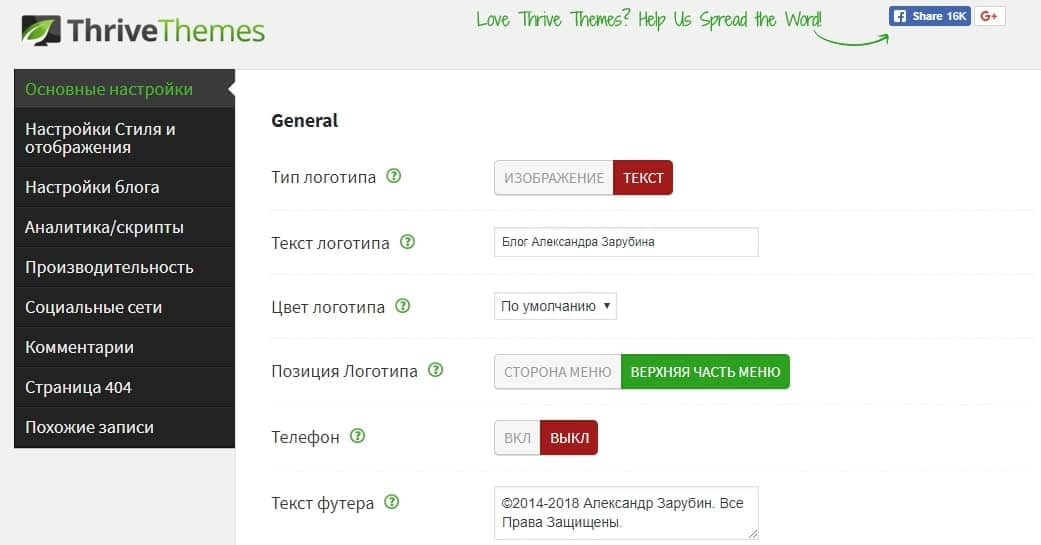 Thrivedashboard Тонкие настройки темы wordpress
